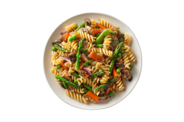 Healthy vegetable pasta dish isolated on transparent background