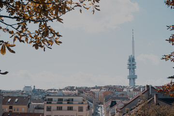 Obraz premium Zizkov television tower, Prague, autumn