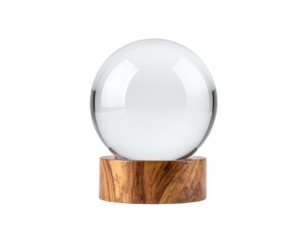 Clear glass sphere on a wooden base