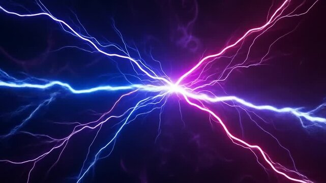 Dynamic Blue and Pink Lightning Strikes Animation on Dark Background abstract video
