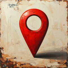 Red map pin on aged canvas