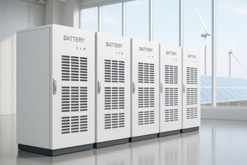 Next gen renewable energy battery storage array smart grid facility clean modern design