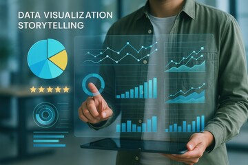 Data visualization storytelling workshop modern office interactive presentation professional environment engaging perspective data-driven concepts