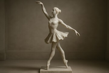 Elegant marble ballerina mid pose timeless sculpture with dramatic studio lighting