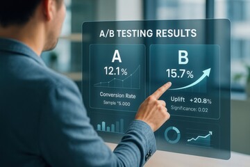 Analyzing a/b testing results for conversion rate improvement in business analytics office environment digital dashboard professional perspective