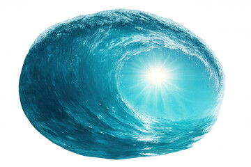 Ocean wave barrel view with bright sun light, abstract water vortex, natural aquatic energy concept