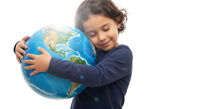 Children's day  child hugging globe earth day save earth environmental protection sustainability future generations