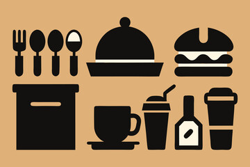 Black food and drink icons, isolated on white background, perfect for restaurant menus and foodrelated designs