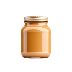 Glass Jar of Creamy Peanut Butter on a White Background