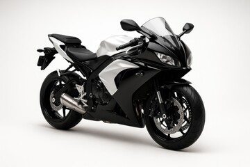 Obraz premium Sleek sport motorcycle studio shot on white seamless with dynamic shadow
