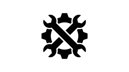 Monochrome gear and wrench with screwdriver service icon or symbol

