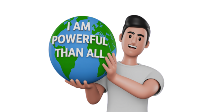 3D character holding Earth with motivational text

 - Powered by Adobe