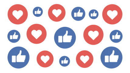 Social media like and love icons pattern background

