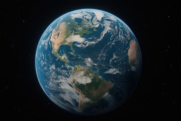 Obraz premium Blue marble Earth glowing over star filled darkness realistic view from near orbit