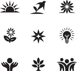 Sunrise flower light bulb star tree hands people dawn plant