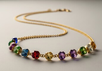 Obraz premium Radiant necklace of multicolored gemstones arranged in golden curve glowing with light