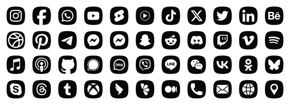 popular social media logo icon set black square circle vector collection for web mobile app and digital design