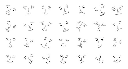 Sketch of a face, a collection of various emotions, an outline of human moods. Drawing with pen and liner
