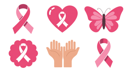 Set of pink ribbon icons for Breast Cancer Awareness and support

