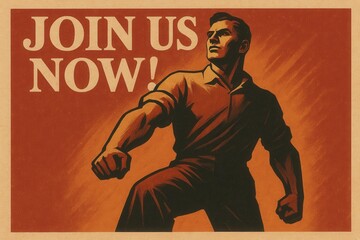 Vintage recruitment style poster brave citizen stepping forward patriotic call to service