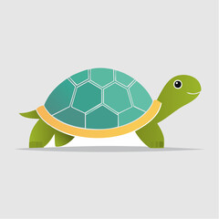 Cute Green Turtle Illustration A Whimsical Cartoon Character with a Smiling Expression and Geometric Shell Design