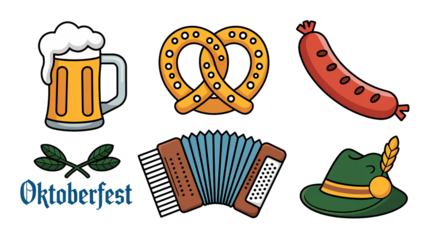 Set of traditional German icons for Oktoberfest festival celebration