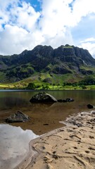 Mountain lake shore scene