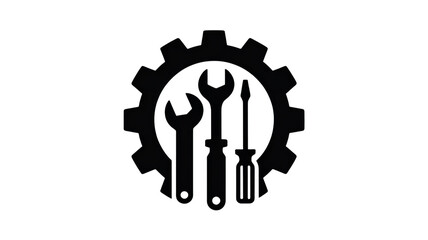 Service maintenance icon with gear wrench and screwdriver

