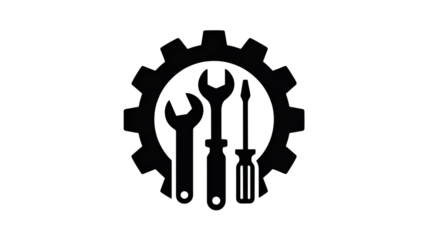 Service maintenance icon with gear wrench and screwdriver

