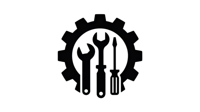 Service maintenance icon with gear wrench and screwdriver