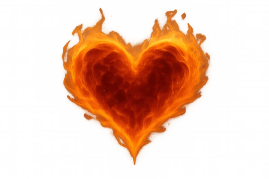 Heart burning with fire and flames symbolizing passionate love, desire, and strong emotion on transparent background - Powered by Adobe