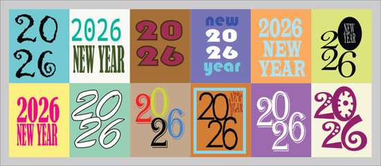 Comming New Year 2026 Greetings and Celebrations Collection Festive Designs Vector