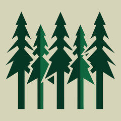 Obraz premium Group of Green Pine Trees in Flat Design Keywords: pine tree, evergreen, forest, nature, green