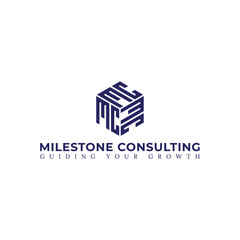 A modern three-dimensional cube logo for a business and consulting company, featuring the initials MC on its faces to symbolize strategic, multifaceted solutions and a solid foundation.