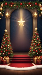 Christmas backdrop with  filled christmas trees