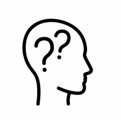 Symbol of uncertainty and questions within a silhouette of a human head