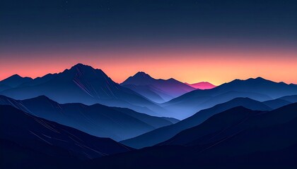 Obraz premium Majestic mountain range silhouette at dawn or dusk. The color of the sky has many colors