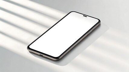 Smartphone with Blank White Screen Mockup on a White Surface casting interesting Shadows for Application or Website Presentation