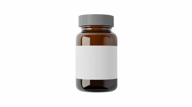 Amber medicine bottle centered layout with blank label