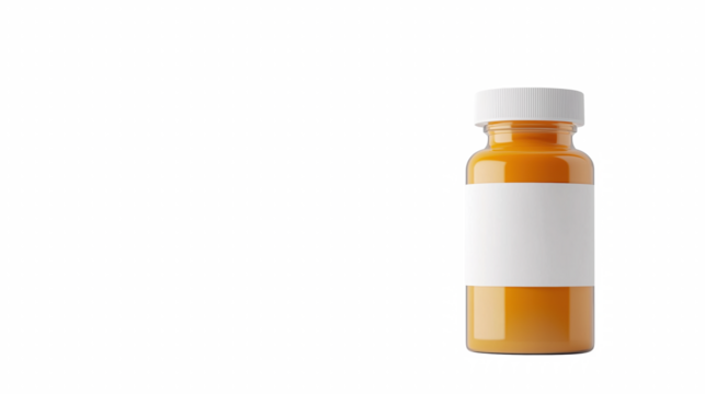 Amber pill bottle with blank label right copy space