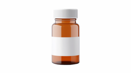Amber glass bottle with blank label right copy space
