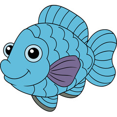 Cartoon blue fish character with large eyes illustration