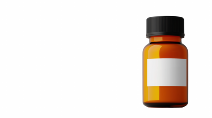 Amber glass bottle with white label right copy space