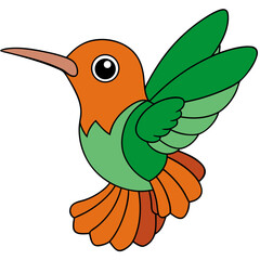 Cartoon hummingbird illustration in bright colors against white background
