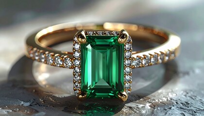 Gold ring with emerald and diamonds