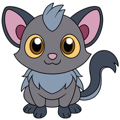 Cute cartoon gray and lavender cat illustration on white