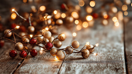 Naklejka premium Warm Golden Bokeh Lights on Festive Seasonal Background with Glowing Defocused Holiday Illumination and Sparkling Christmas Celebration Texture for Greeting Card Design