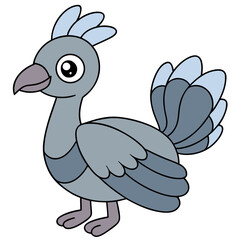 Cute cartoon bird illustration with gray and blue feathers