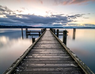 Obraz premium Tranquil Lakeside Dock at Sunset
