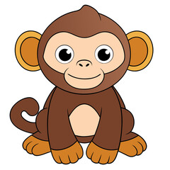 Cartoon monkey sitting with a happy expression on its face